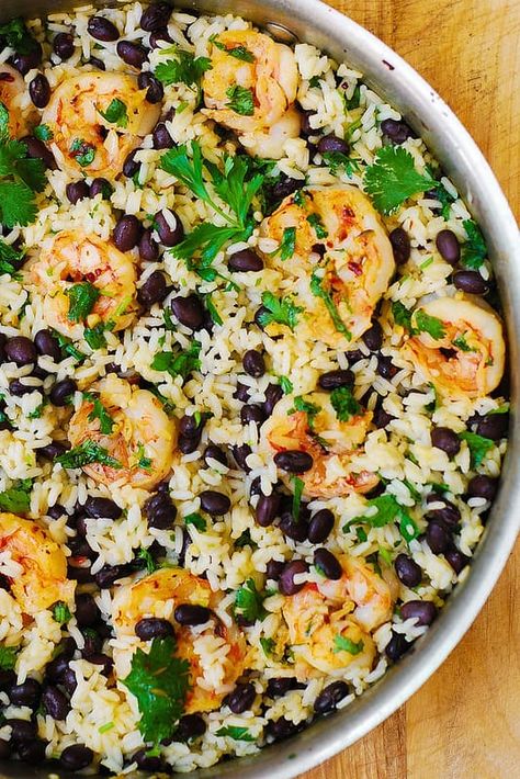 Cilantro-Lime Black Bean Shrimp and Rice Black Bean Shrimp, Rice With Shrimp, Best Shrimp Recipes, Rice Skillet, Shrimp Recipes Healthy, Skillet Recipes, Shrimp And Rice, Shrimp Recipes For Dinner, Shrimp Recipes Easy