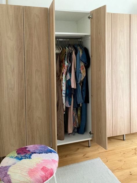 Floordrobe Solutions, Ikea Hack Bedroom Storage, Nordli Ikea Hack Wardrobe, Pax Wardrobe Over Bed, Ikea Door Hack, Ikea Platsa Wardrobe Hack, Ikea Plasta Ideas, Platsa Bed Ikea, Kleppstad Ikea Hack