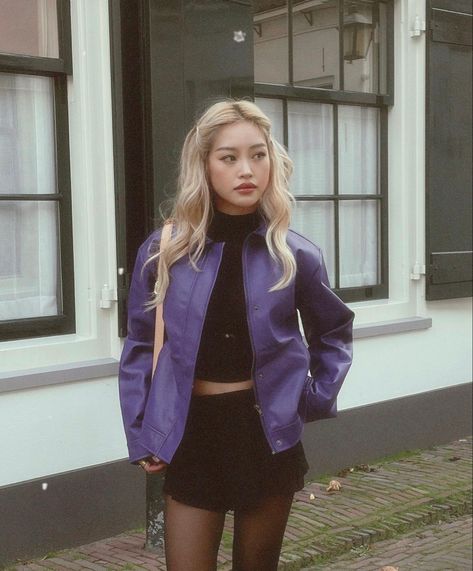 Purple Leather Jacket, Purple Outfits, Fashion Mistakes, Spring Trends, Looks Vintage, Fall Winter Outfits, Fashion Killa, Outfits Aesthetic, Asian Fashion