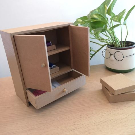 Mini cabinet #cardboardcrafts #minifurniture #cabinetdiy #cabinet Mini Cabinet, Cabinet Diy, Mini Houses, Cardboard Paper, Diy Cabinets, Diy Cardboard, Paper Crafts For Kids, Cardboard Crafts, Small Storage