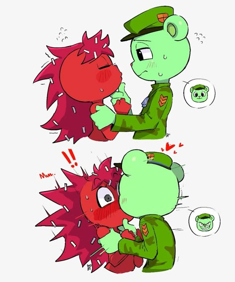 Happy Tree Friends Flippy X Flaky, Flippy X Flaky Fanart, Htf Flippy X Flaky, Flaky Happy Tree Friends, Happy 3 Friends, Flippy Htf, Flippy X Flaky, Flaky Htf, Happy Tree Friends Flippy