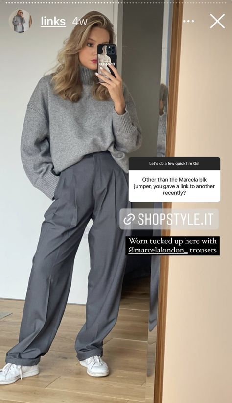 Suit Trousers Women Outfit, Grey Trousers Outfit Women, Wide Pants Outfit, Trousers Women Outfit, Grey Pants Outfit, Wide Leg Outfit, Street Style Outfits Casual, Loading Please Wait, Wide Leg Pants Outfit