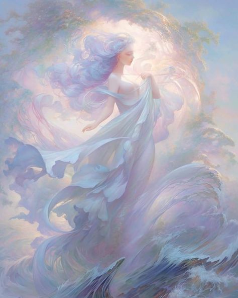 Sylph Aesthetic, Sylph Art, Goddess Oc Art, Ethereal Aesthetic Art, Cloud Princess, Fairytale Aesthetic, Heaven Art, Magical Creature, Tarot Art