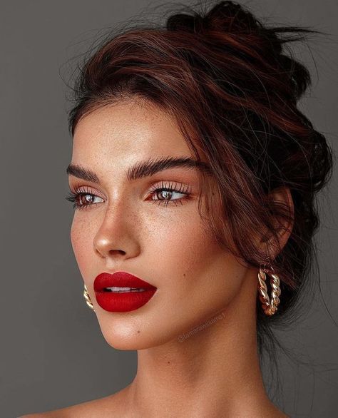 Red Lipstick Makeup Looks, Red Lips Makeup Look, Wedding Hairstyles And Makeup, Wedding Guest Makeup, Red Lipstick Makeup, Red Lip Makeup, Fall Makeup Looks, Red Makeup, Dark Skin Makeup