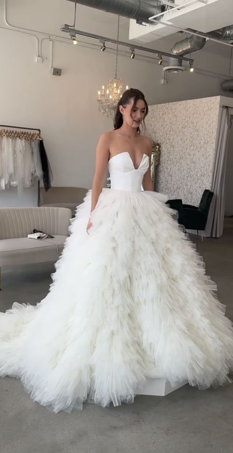 Ruffle Ball Gown Wedding Dress, Drop Waist Wedding Dress Ball Gown, Tiered Ruffle Wedding Dress, Tulle Ruffle Wedding Dress, Ruffle Dress Wedding, Wedding Dress Ruffles, Layered Tulle Wedding Dress, Layered Wedding Dress, Poofy Wedding Dress