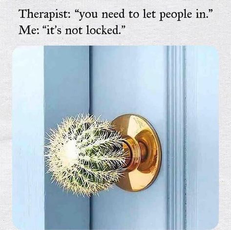 cactus door knob | Know Your Meme Therapy Humor, The Kooks, Introvert Humor, Sarcastic Quotes, Best Memes, Bones Funny, Memes Quotes, Funny Cute, Mood Pics