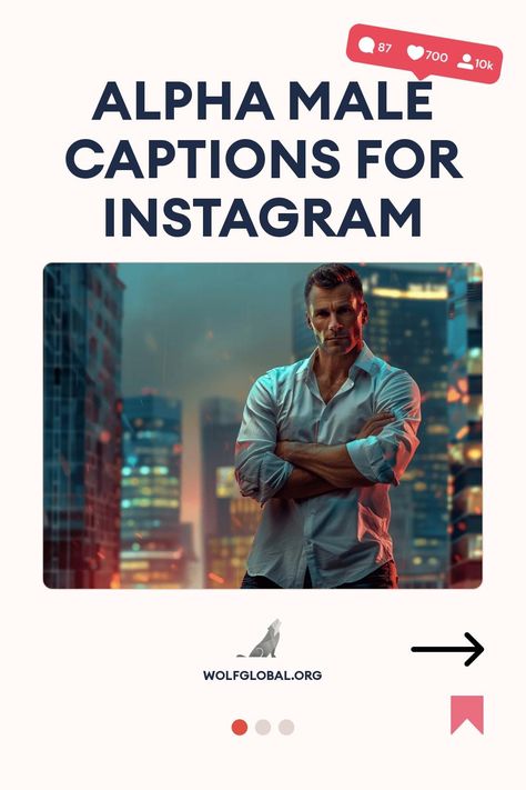 Graphic with text "Alpha Male Captions for Instagram" featuring a confident man in a cityscape background.
Inspirational checklist with phrases for self-empowerment and a call to action button.
A woman with a laptop surrounded by social media icons, advertising Instagram engagement on wolfglobal.org. Alpha Male Captions, Male Captions Instagram, Insta Bio, Chasing Dreams, Captions For Instagram, The Alpha, The Walk, Concrete Jungle, Under Pressure