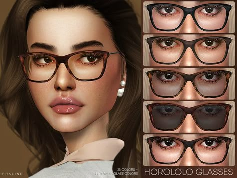 Pralinesims' Horololo Glasses Sims Accessories, Cc Accessories, Cc Makeup, Feminine Accessories, Los Sims 4 Mods, Female Glasses, Female Sims, Sims 4 Piercings, Sims Inspiration