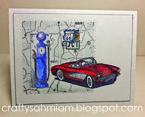 Tutorial for this cool car card Car Cards, Classic Convertible, Cards Masculine, Bread Designs, Man Cards, Mens Cards, Car Card, Guy Cards, Classic Corvette