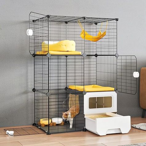 Amazon.com: Oneluck Cat Cage Indoor with Litter Box 3-Tier DIY Cat Detachable Metal Wire Kennel Crate Large Exercise Place Ideal for 1-2 Kitten : Pet Supplies Diy Cat Cage Indoor, Cat Cage Diy, Cat Cages Indoor, Kitty Room, Cat Crate, Cat Kennel, Cat Hotel, Cat Cage, Cat Cages