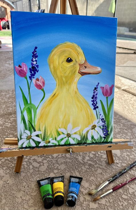 Spring Duckling - Acrylic Painting Tutorial Ilse Crawford, Fashion Motivation, Easter Canvas, Nature Lifestyle, Easter Paintings, Baby Duck, Glasgow School, Cute Canvas Paintings, Easy Canvas Art