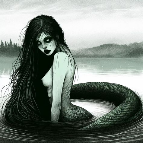 Siren Mythology Mythical Creatures, Siren Tattoo Scary, Dark Siren Art, Vampire Siren Hybrid, Vampire Mermaid Hybrid, Siren Mythology Art, Siren Reference Drawing, Dark Sirencore Aesthetic, Scary Siren Art