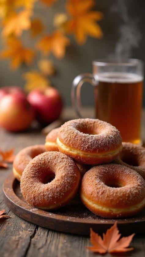 Spiced Apple Cider Donuts Donuts Photography, Donut Photography, Baked Donut, Creamy Pudding, Spiced Apple Cider, Hot Apple Cider, Apple Cider Donuts, Cozy Mornings, Decadent Cakes