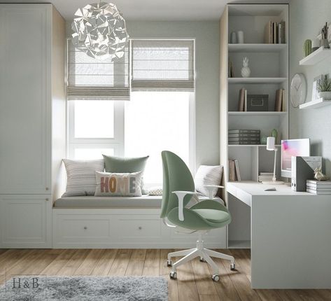 Desk With Window Seat, Seat Next To Window, Window Seat Kids Room, Desk Next To Window, Window Seat Ideas, Window Seat Design, Window Seat Storage, Classy Living Room, Study Room Design