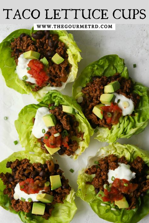 Taco lettuce cups with avocado and salsa on a white backdrop. Meatless Taco, Lettuce Tacos, Lettuce Cups, Healthy Tacos, Fruit Salsa, Homemade Tacos, Homemade Taco Seasoning, Gluten Free Dinner, No Calorie Foods