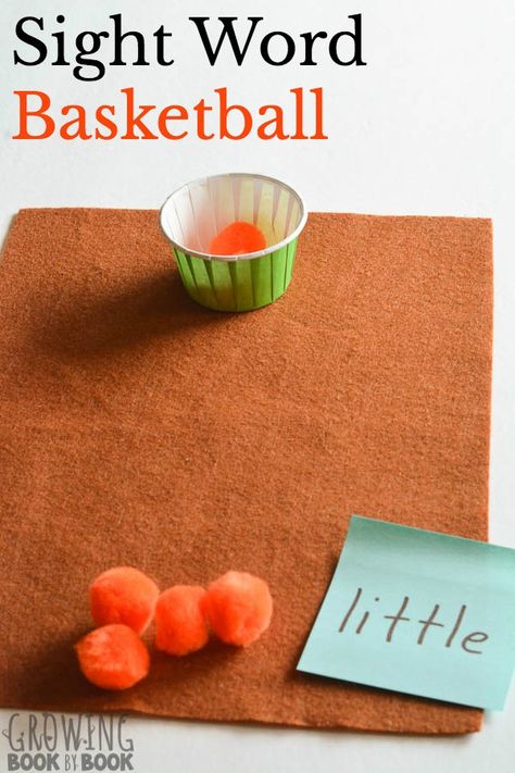 Try this fun sight word game with a basketball theme. A hands-on idea for building sight word recognition perfect for individual kids or partners. Hfw Activities, Word Games For Kids, Sight Word Fun, Teaching Sight Words, Ball Ideas, Literacy Games, Basketball Theme, Sight Words Kindergarten, Sight Word Practice