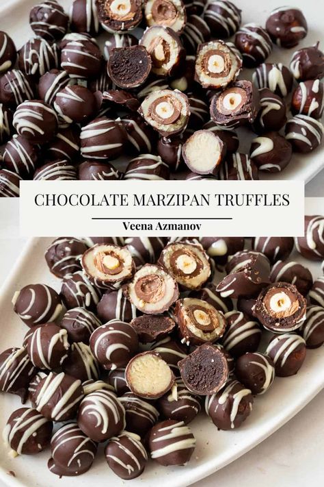 These are some of the best homemade marzipan truffles you will ever make. The best part is that they take no more than 15 minutes to make. Made with homemade marzipan these make perfect holiday gifts to family and friends #marzipan #homemademarzipan #marzipantruffles #truffles #holiday #christmastruffles Desserts With Marzipan, Marzipan Recipe Desserts, Marzipan Desserts, Marzipan Truffles, Marzipan Sweets, German Marzipan, Marzipan Christmas, December Baking, Homemade Marzipan Recipe