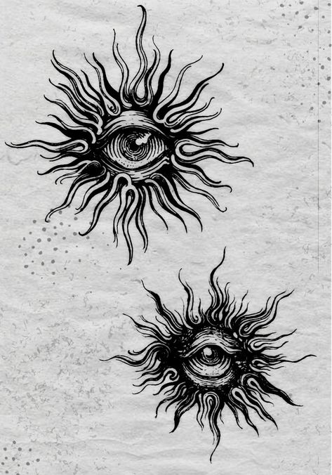 Gothic Sun Tattoo, Brown Eye Tattoo, Eye Tattoo Back, Tattoo Designs On Paper, Tattoo Ideas Anime, Cool Tattoo Ideas, Tattoo Designs Unique, Designs On Paper, Wrist Tattoo Cover Up