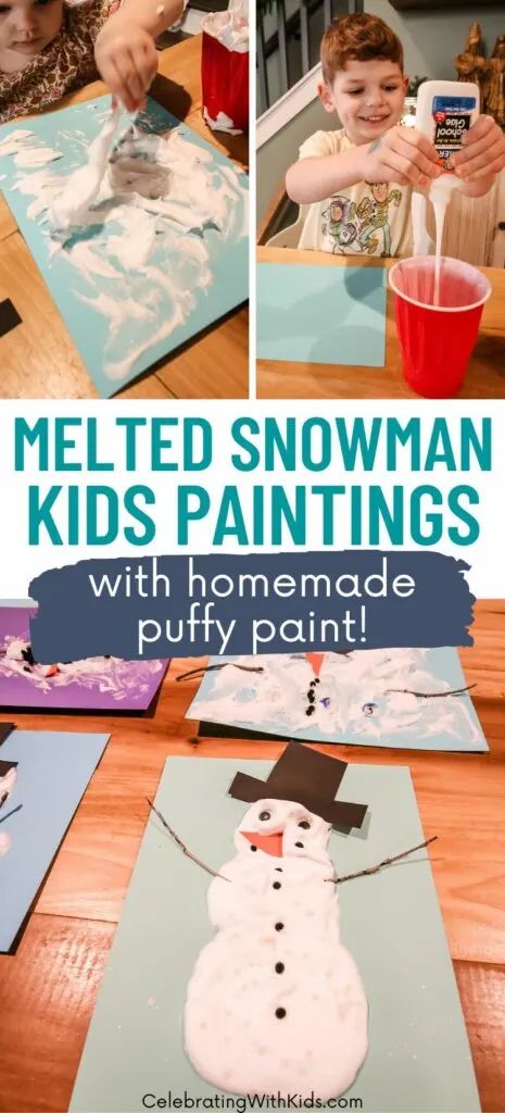 Looking for a fun Winter craft for kids? Here’s how to make this Melting Snowman Craft with homemade white puffy paint snow! Melting Snowman Craft, Melted Snowman Craft, Snowman Craft For Kids, Homemade Puffy Paint, Paint Snow, Melting Snowman, Fun Winter Crafts, Melting Snowmen, Melted Snowman