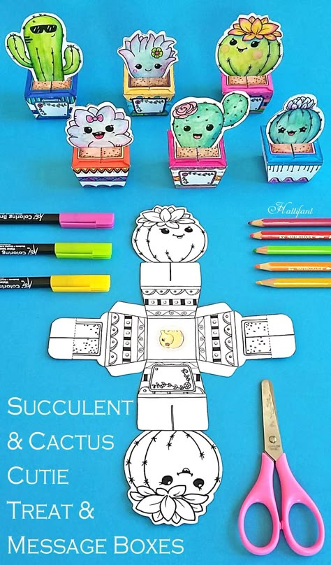 Hattifant's Succulent and Cactus Papercraft Bundle to color and DIY and use as favor box send message and collect Free Paper Crafts, Cactus Activities, Diy Gifts For Kids To Make, Cactus Crafts For Kids, Craft Paper Ideas, Papercraft Cute, Origami Cactus, Diy Craft Kits For Kids, Cute Papercraft