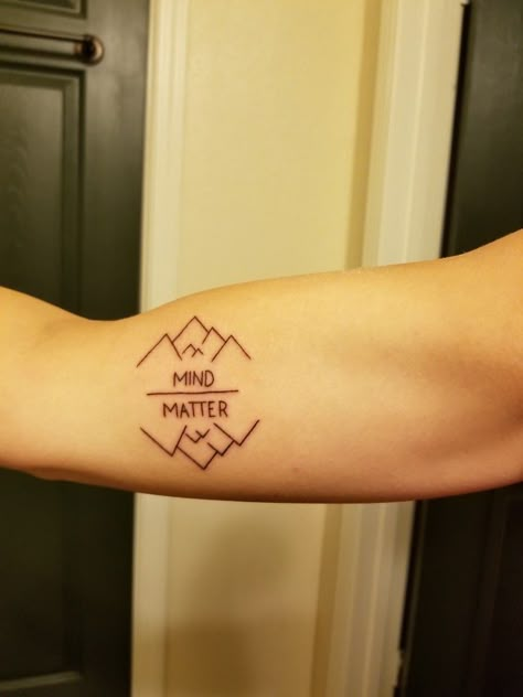 Mind over matter tattoo #creative Mind Of Matter Tattoo, Mind Over Matter Tattoo Symbol, Mind Over Matter Is Magic Tattoo, Mind Matter Tattoo, Mind Over Matter Tattoo Ideas, Over Thinking Tattoo, Mind Over Matter Tattoo, Psychology Tattoo, Tattoo Above Knee