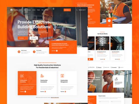 Construction Web Design Inspiration, Orange Website Design, Orange Website, Construction Website Design Inspiration, Construction Company Website Design, Orange And Black Website Design, Orange Web, Web Design Jobs, Corporate Website Design