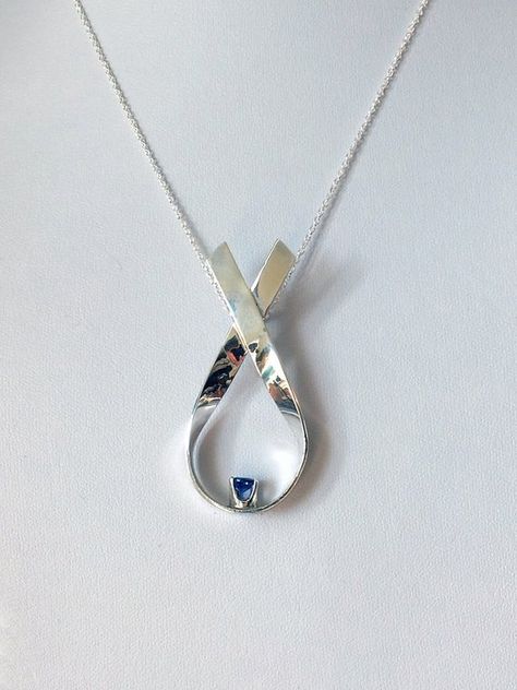 Silver Ribbon, Ashes Jewelry, Ribbon Necklace, Fabric Ribbon, Silver Pendants, Handmade Sterling Silver, Fine Silver, Deep Blue, Sterling Silver Chains