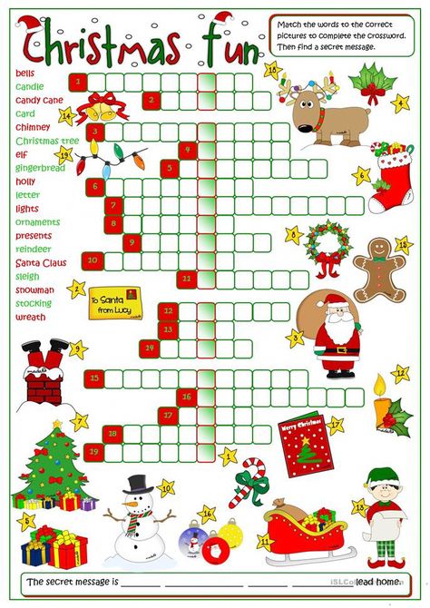 Christmas Worksheets Kindergarten, Christmas Crossword, Christmas Word Search, English Christmas, Christmas Worksheets, Christmas Puzzle, Holiday Games, Christmas School, Christmas Games