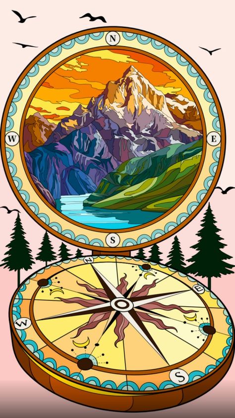 Ideal Community Poster, Geography Drawings, Adventure Painting, Scout Drawing, World Illustration, Compass Drawing, Iphone Wallpaper Quotes Love, Adventure Art, Fancy Art