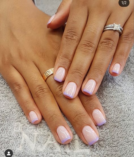 Lilac Nails With French Tip, French Manicure Purple Tips, French Manicure With Purple Tips, Purple French Nails Short, French Nails With Purple Tips, French Nails Purple Tips, Spring French Manicure Ideas, Lavender French Manicure, Lilac French Manicure