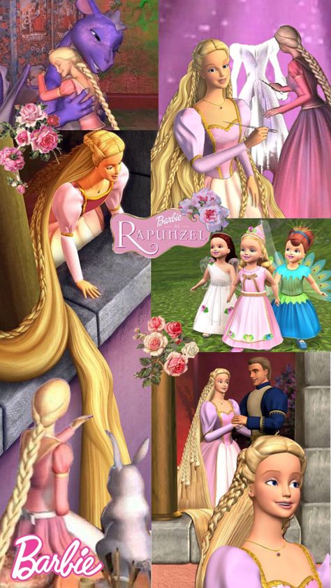 Barbie as Rapunzel #barbie Barbie As Rapunzel Wallpaper, Barbie Rapunzel Wallpaper, Barbie Rapunzel Aesthetic, Barbie Profile, Barbie Dvd, Barbie As Rapunzel, Barbie Nutcracker, Barbie Rapunzel, 2000s Barbie