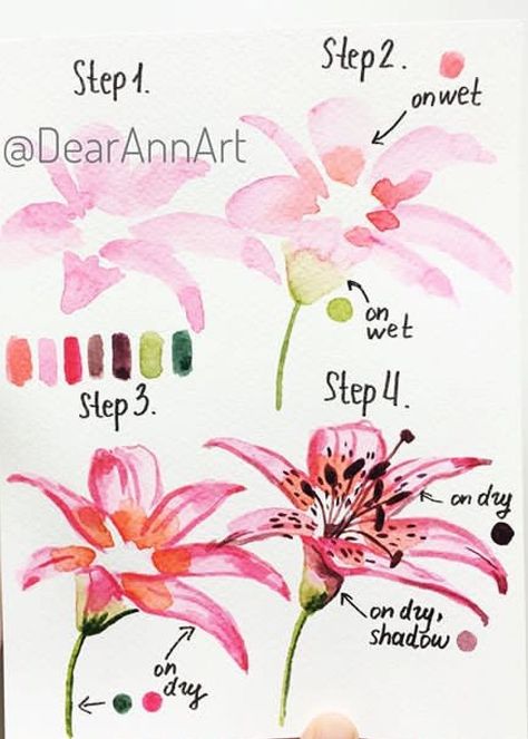 Easy Watercolor Paintings For Beginners Step By Step Flowers, Watercolor Art Step By Step, Watercolor Flowers Step By Step, Watercolor Art For Beginners Step By Step, Watercolor Art For Beginners Simple, Watercolor Painting Inspiration, Watercolour Step By Step, Easy Watercolor Flowers, Whimsical Drawings