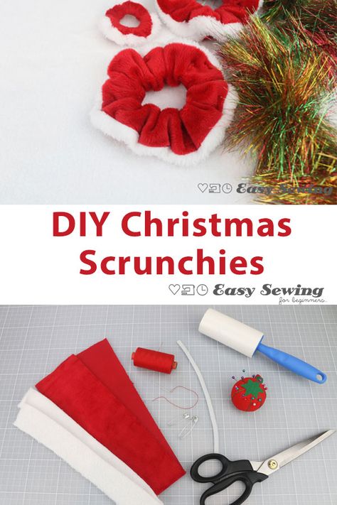 Christmas Scrunchie Ideas, Small Beginner Sewing Projects, How To Sew Scrunchies, Scrunchies Diy How To Make, Sewing Projects Christmas, Diy Christmas Accessories, Making Scrunchies, Christmas Scrunchies, Diy Scrunchie