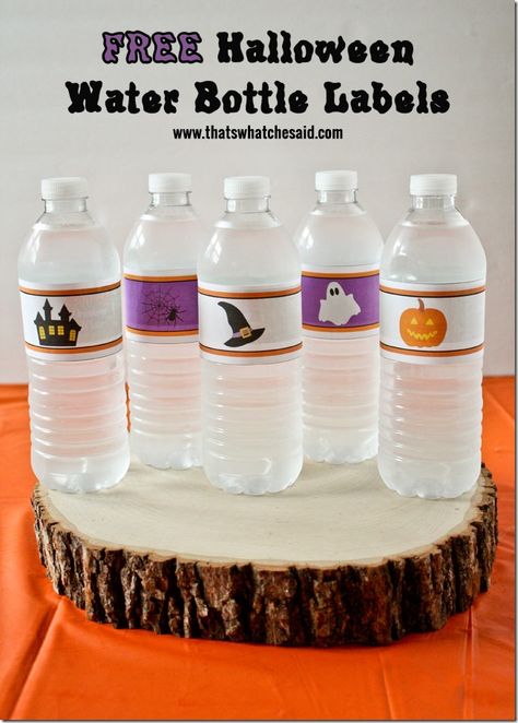 Free Halloween Water Bottle Labels at thatswhatchesaid.com Thanksgiving Recipes Dessert Pies, Holiday Appetizers Christmas Parties, Halloween Water Bottle Labels, Holiday Appetizers Thanksgiving, Holiday Desserts Thanksgiving, Holiday Appetizers Christmas, Desserts Thanksgiving, Halloween Snacks For Kids, Kids Halloween Food