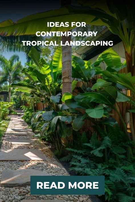 Discover the allure of modern tropical garden design with our collection of contemporary landscaping ideas. Explore sleek and lush outdoor spaces filled with exotic plants and innovative features. Get inspired by the latest tropical garden design trends to transform your backyard into a paradise retreat. Enhance your outdoor oasis with a variety of tropical plants and create a tranquil atmosphere that is both elegant and relaxing. Whether you are looking for minimalist sophistication or vibrant Garden Contemporary Design, Shady Tropical Garden Ideas, Tropical Front Garden Design, Contemporary Tropical Garden, Tropical Garden Landscaping, Tropical Plant Garden, Florida Garden Design, Tropical Garden Bed, Tropical Garden Design Landscaping