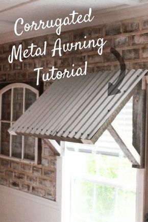 Corrugated Metal Awning DIY – Two Paws Farmhouse Corrugated Metal Awning, Ideas Terraza, Diy Awning, Farmhouse Window Treatments, Metal Awning, Window Awning, Door Awnings, Farmhouse Windows, Window Awnings