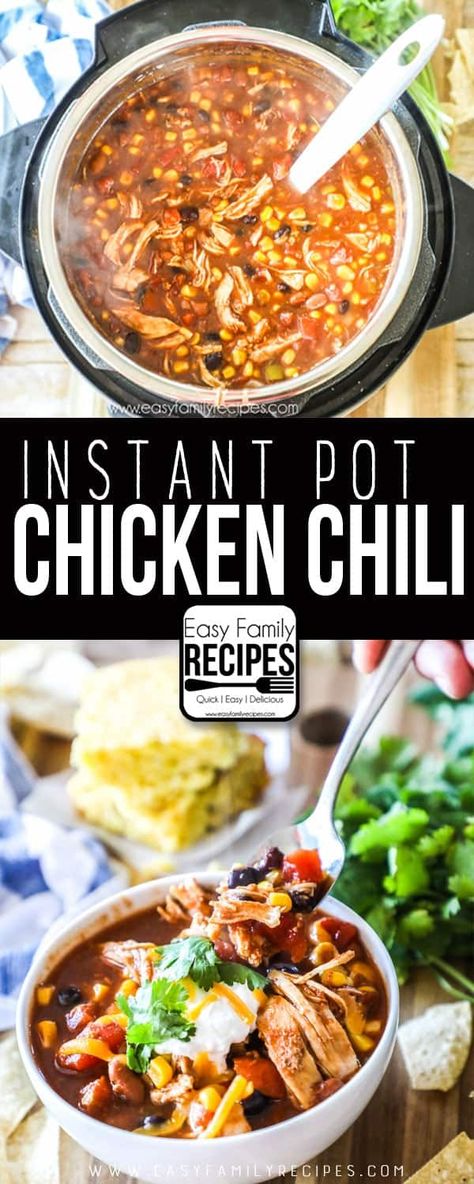 Instant Pot Chicken Chili, Chili Easy, Best Pressure Cooker Recipes, Easy Family Recipes, Instant Pot Soup Recipes, Pressure Cooker Chicken, Chilli Recipes, Chicken Chili Recipe, Healthy Instant Pot Recipes