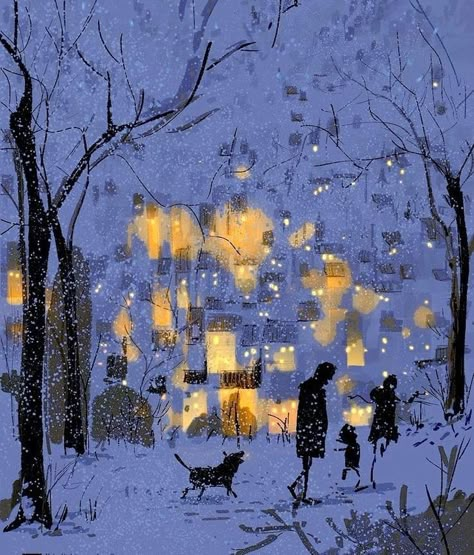 Abstract Winter Painting, Winter Aesthetic Drawing, Cozy Winter Illustration, Pascal Campion, Winter Illustration, Winter Painting, Christmas Gifts For Boyfriend, Winter Scenery, Night Painting