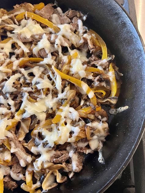 Philly Cheesesteak Skillet Philly Cheesesteak Skillet, Cheesesteak Skillet, Cheese Steak Sandwich, Keto Beef Recipes, One Skillet Meals, Philly Cheesesteak, Ribeye Steak, Philly Cheese Steak, Quick Cooking