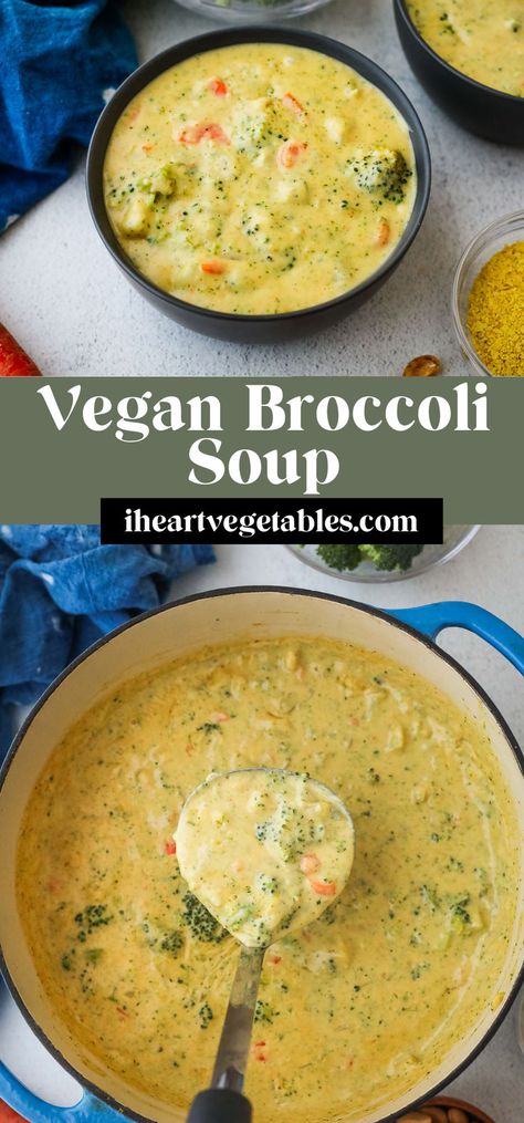 Vegan Broccoli Cheese Soup, Meal Prep Vegan, Soup Broccoli, Creamy Broccoli Soup, Vegan Broccoli, Broccoli Cheese Soup Recipes, Cheese Soup Recipes, Vegan Dinner Recipes Easy, Vegan Ideas