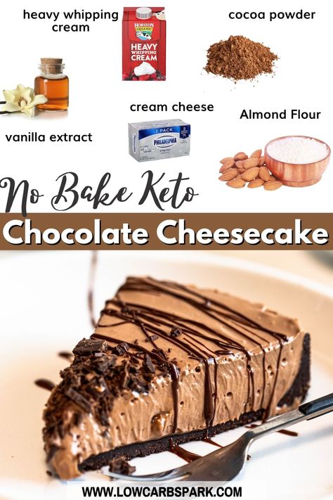 This decadent no-bake keto chocolate cheesecake it's rich, creamy, and super easy to make. It's an impressive keto no-bake dessert that takes less than 15 minutes to make from scratch. #ketocheesecake #chocolate #ketodesserts Keto Dessert Without Sweetener, Egg Free Keto Dessert, Keto Dessert No Sweetener, No Egg Keto Dessert, Keto Cheesecake Pudding Recipes, Low Carb Keto Recipes Dessert, Keto Dessert For A Crowd, Single Serve Keto Dessert, Keto Desserts Recipes