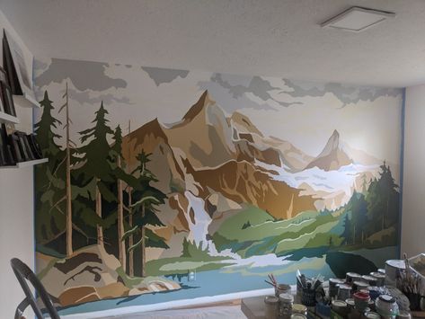 Paint By Number Mountains, Mural Wall Art Forest, Easy Wall Murals Mountain, Paint By Numbers Wall Mural, Fantasy Wall Murals Painted, Paint By Numbers Mural, Man Cave Mural, Mountain Mural Painting, Paint By Number Wall Mural