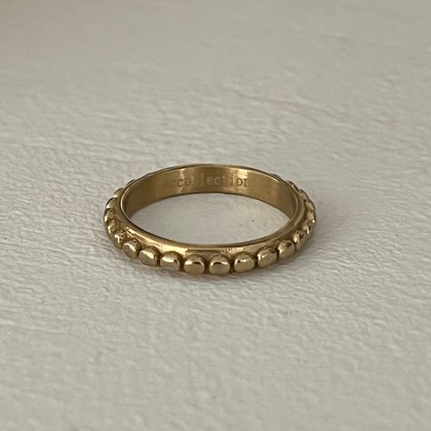 A simple dotted stacker ring to pair with your everyday favorites. This ring is available in sizes 6, 7, and 8. This ring has a sleek design for optimal comfort and is made of tarnish-resistant 22k gold vacuum-plated stainless steel. Comes with the sccollection logo engraved inside. Avoid contact with water, perfumes and lotions. Gold Rings Simple, Eye Pattern, Gold And Silver Rings, Everyday Rings, Gold Filled Ring, Funky Jewelry, Jewelry Lookbook, Gold Wedding Rings, Jewelry Inspo