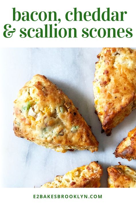 Bacon, Cheddar & Scallion Scones – e2 bakes brooklyn Bacon Cheddar Chive Scones, Cheddar Scallion Scones, Bacon Cheddar Scones Recipes, Bacon And Cheese Scones, Savory Scone Ideas, Cheddar Bacon Scones, Savory Scones Recipe Easy, Scones Savory, Scallion Scones