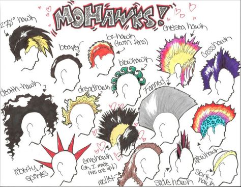 Types of mohawks. Piskel Art, Punk Culture, Mohawks, Arte Punk, Punk Art, Punk Hair, Hair Reference, Sketchbook Art Inspiration, Drawing Reference Poses