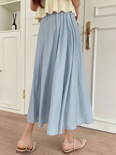 Search light blue skirt flared | SHEIN USA Blue Midi Skirt Outfit, Light Blue Skirt, Light Blue Skirts, Blue Midi Skirt, Midi Skirt Outfit, High Waist Skirt, Skirt Maxi, Women Skirts, Blue Skirt