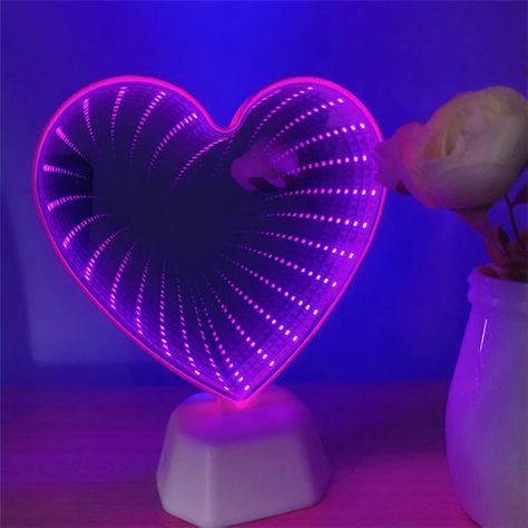 Aesthetic Heart Mirror, Tunnel Lighting, Butterfly String Lights, Infinite Mirror, Aesthetic Lover, Heart Shaped Mirror, Dorm Room Accessories, Bedroom Things, Kawaii Grunge