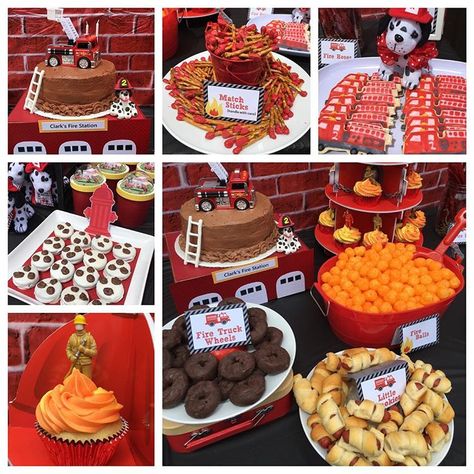 Can we all just drool over the fun firehouse food my friend and her mom put together for this Blazing Fun Fire Truck Party? They did such… Firefighter Party Food, Fireman Sam Birthday Party, Fire Truck Birthday Party, Fire Engine Party, Fire Party, Auto Party, Fire Truck Birthday, Fireman Party, Firetruck Birthday Party