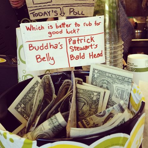 Which is better to rub for good luck? Buddha's Belly, Patrick Stewart's Bald Head, or Abe Lincoln Statue on UW Campus? Band Tip Jar Ideas, Funny Tip Jar Sayings, Funny Tip Jars, Cream Quotes, Ice Cream Quotes, Lincoln Statue, Jade Vine, Band On The Run, Small Business Signs