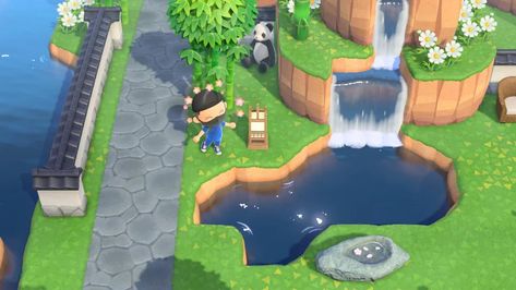 Made a fish-shaped pond! : AnimalCrossing Pond Shapes Acnh, Acnh Pond Idea, Acnh Town Layout, Acnh Pond Shape, Acnh Decoration Ideas, Custom Design Animal Crossing, Animal Crossing Fish, Animal Crossing Custom Codes, Animal Crossing Layout